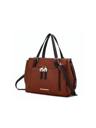 Elise Vegan Leather Color-block Women’s Satchel Handbag - Cognac-Brown