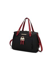 Elise Vegan Leather Color-block Women’s Satchel Handbag - Black-Wine