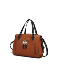 Elise Vegan Leather Color-block Women’s Satchel Handbag - Cognac-Black