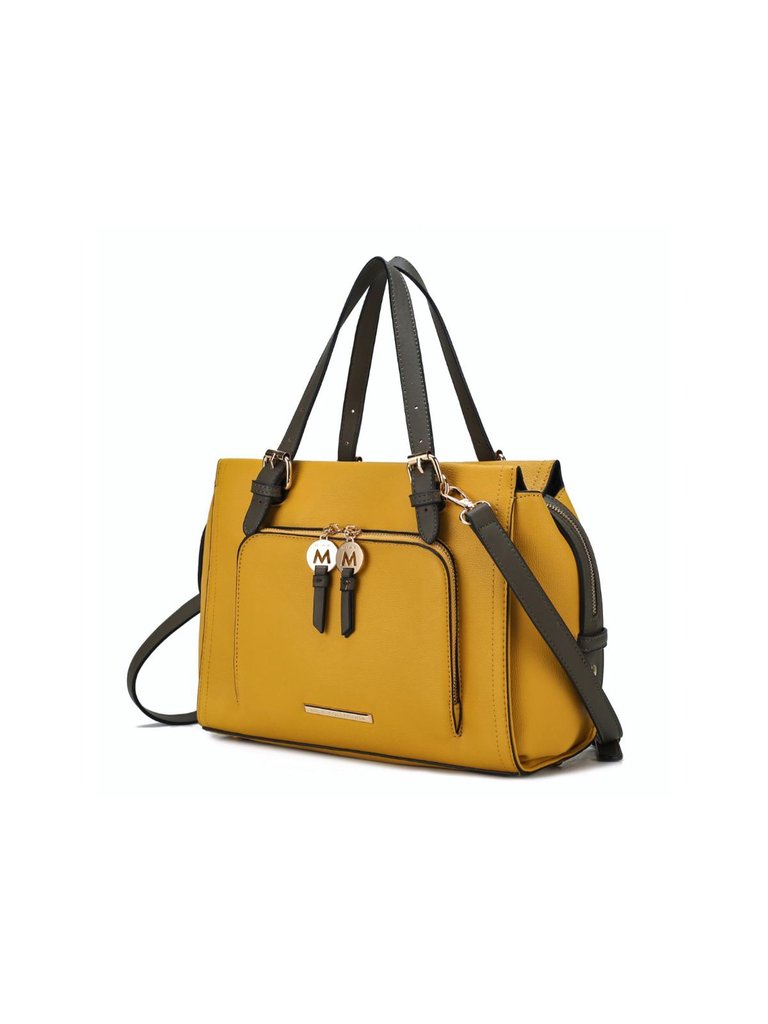 Elise Vegan Leather Color-block Women’s Satchel Handbag - Mustard-Olive