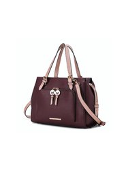 Elise Vegan Leather Color-block Women’s Satchel Handbag - Wine-Blush