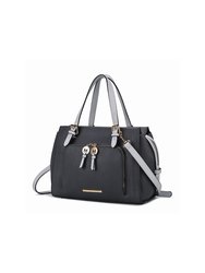 Elise Vegan Leather Color-block Women’s Satchel Handbag - Charcoal-Light Grey