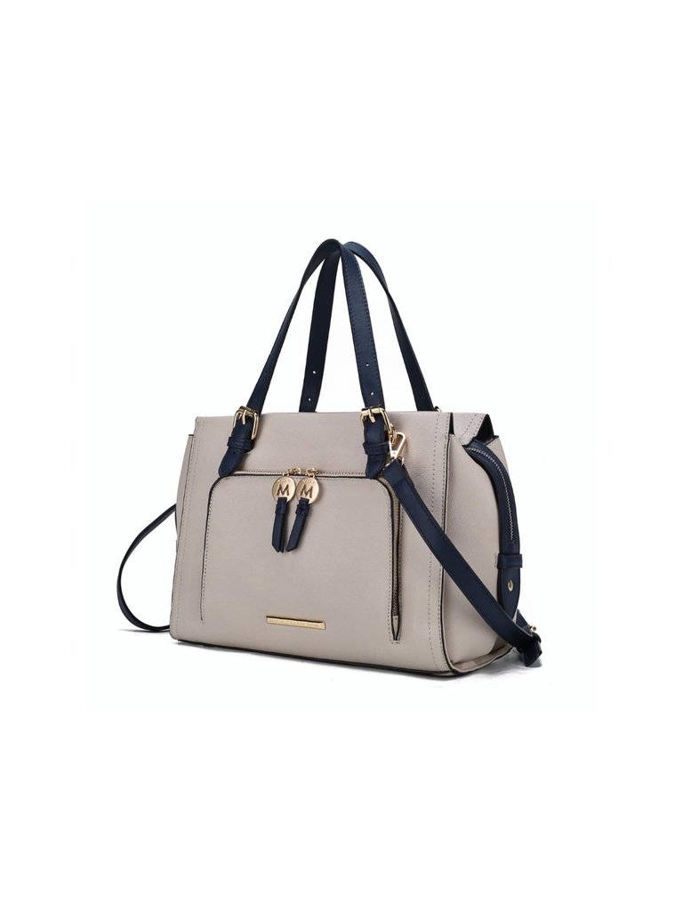 Elise Vegan Leather Color-block Women’s Satchel Handbag - Ivory-Navy