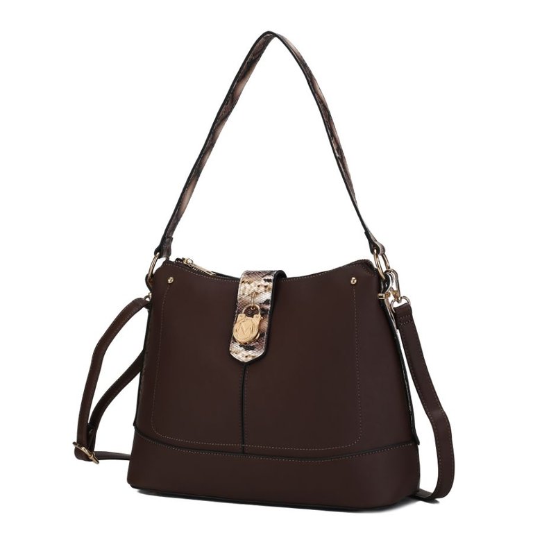 Ezra Snake Embossed Vegan Leather Women’s Shoulder Bag - Brown