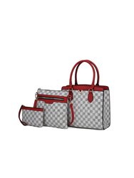 Finnley Vegan Leather Women’s 3 Pc Satchel Bag, Crossbody & Wristlet -3-piece set - Red/White