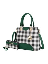 Gabriella Checkers Handbag With Wallet - Green
