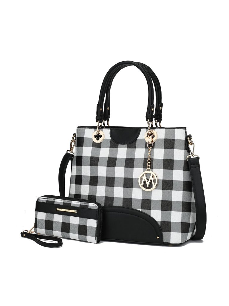 Gabriella Checkers Handbag With Wallet - Black