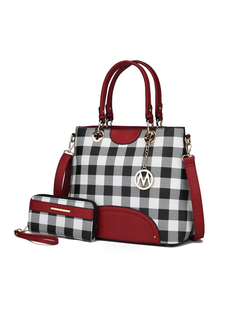 Gabriella Checkers Handbag With Wallet - Red