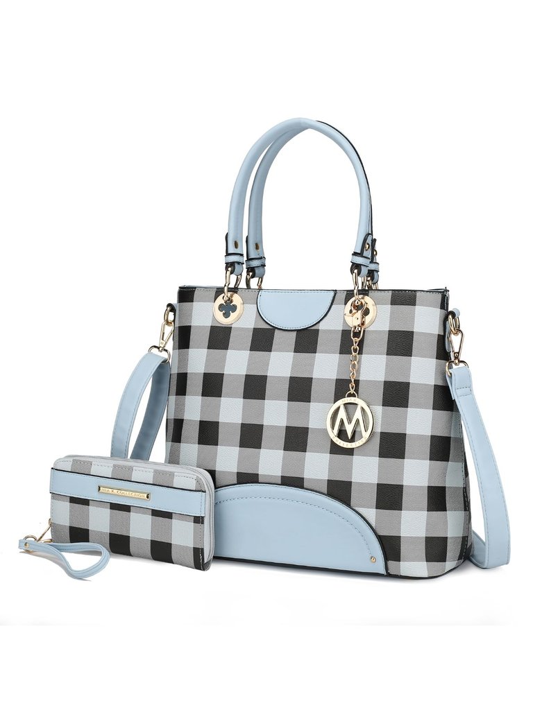 Gabriella Checkers Handbag With Wallet - Light Blue
