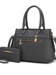 Gardenia Vegan Leather Women’s Tote Bag With Wallet - Charcoal