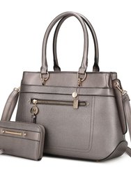 Gardenia Vegan Leather Women’s Tote Bag With Wallet - Pewter