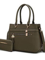 Gardenia Vegan Leather Women’s Tote Bag With Wallet - Olive