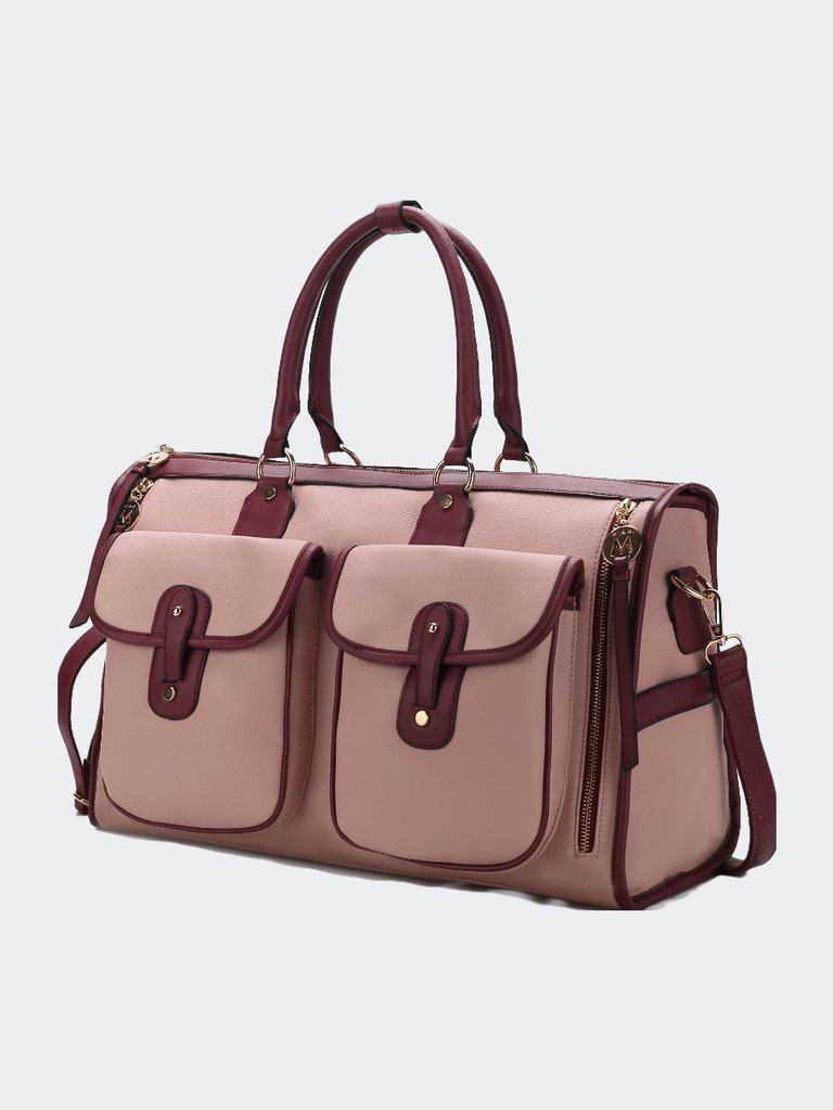 Genevieve Color Block Vegan Leather Women’s Duffle Bag - Pink