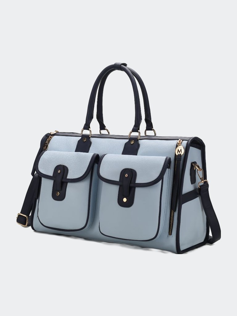Genevieve Color Block Vegan Leather Women’s Duffle Bag - Light Blue