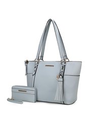 Gloria Vegan Leather Women’s Tote Handbag with wallet - Light Blue