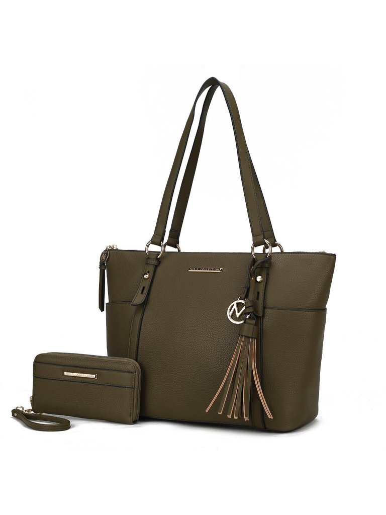 Gloria Vegan Leather Women’s Tote Handbag with wallet - Olive