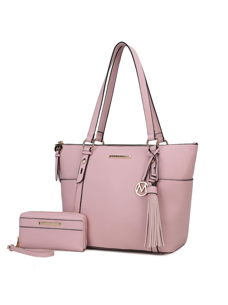 Gloria Vegan Leather Women’s Tote Handbag with wallet - Pink