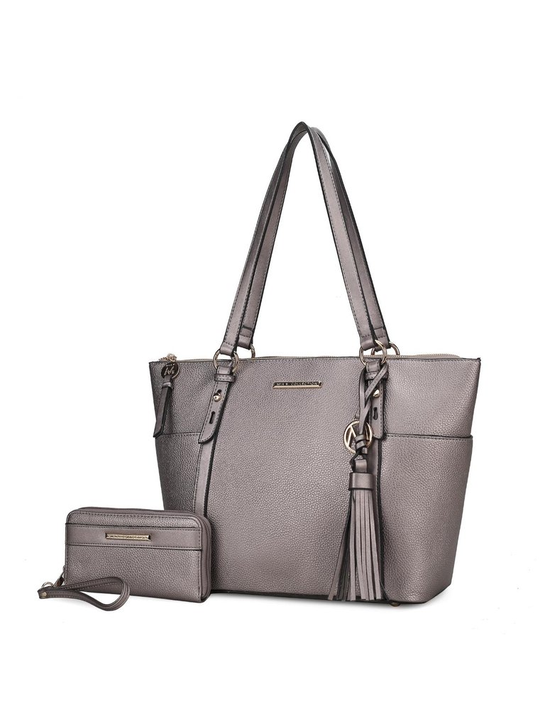 Gloria Vegan Leather Women’s Tote Handbag with wallet - Pewter