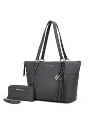 Gloria Vegan Leather Women’s Tote Handbag with wallet - Charcoal