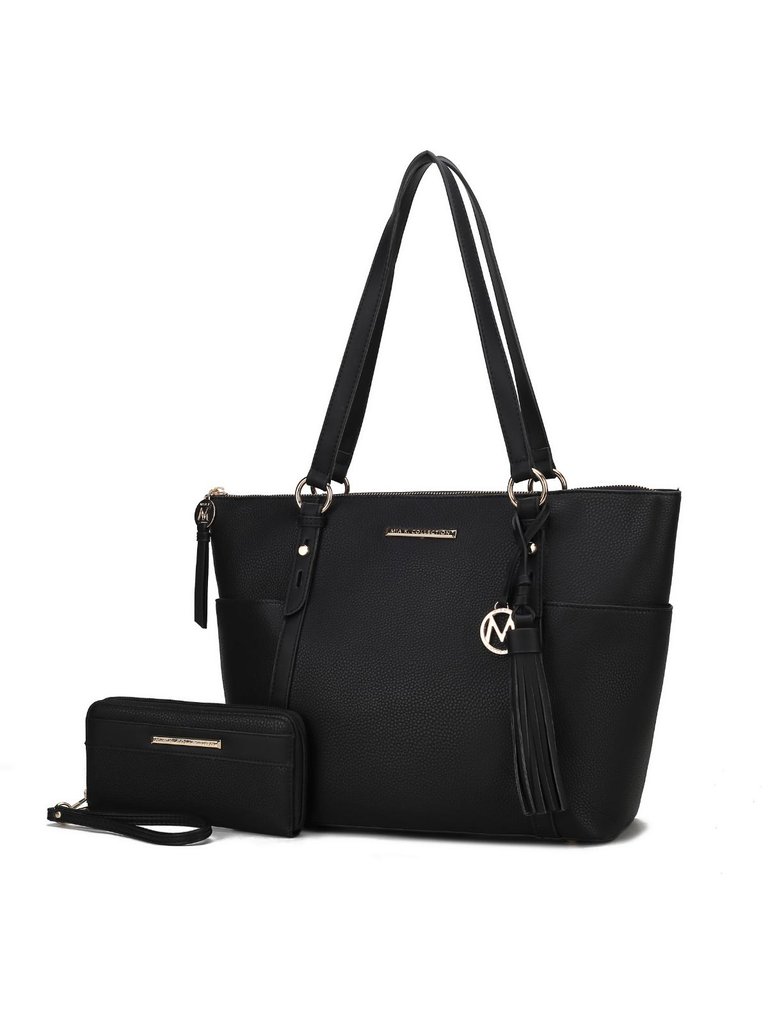 Gloria Vegan Leather Women’s Tote Handbag with wallet - Black