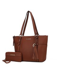 Gloria Vegan Leather Women’s Tote Handbag with wallet - Brown