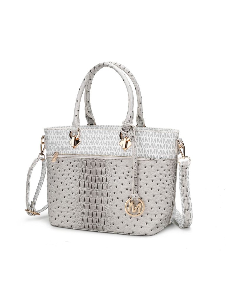 Grace Signature And Croc Embossed Tote Bag - White