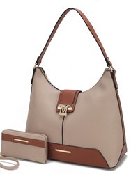 Graciela Color-Block Vegan Leather Women’s Hobo Bag - Beige Cognac