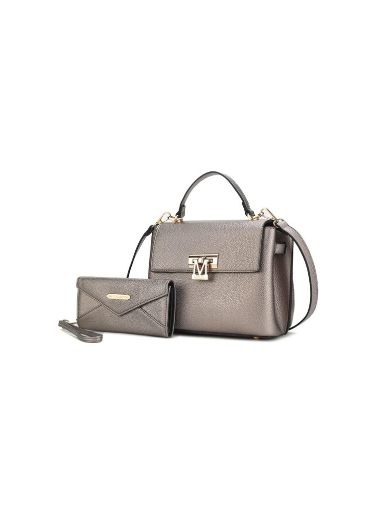Hadley Vegan Leather Women’s Satchel Bag with Wristlet Wallet - Pewter