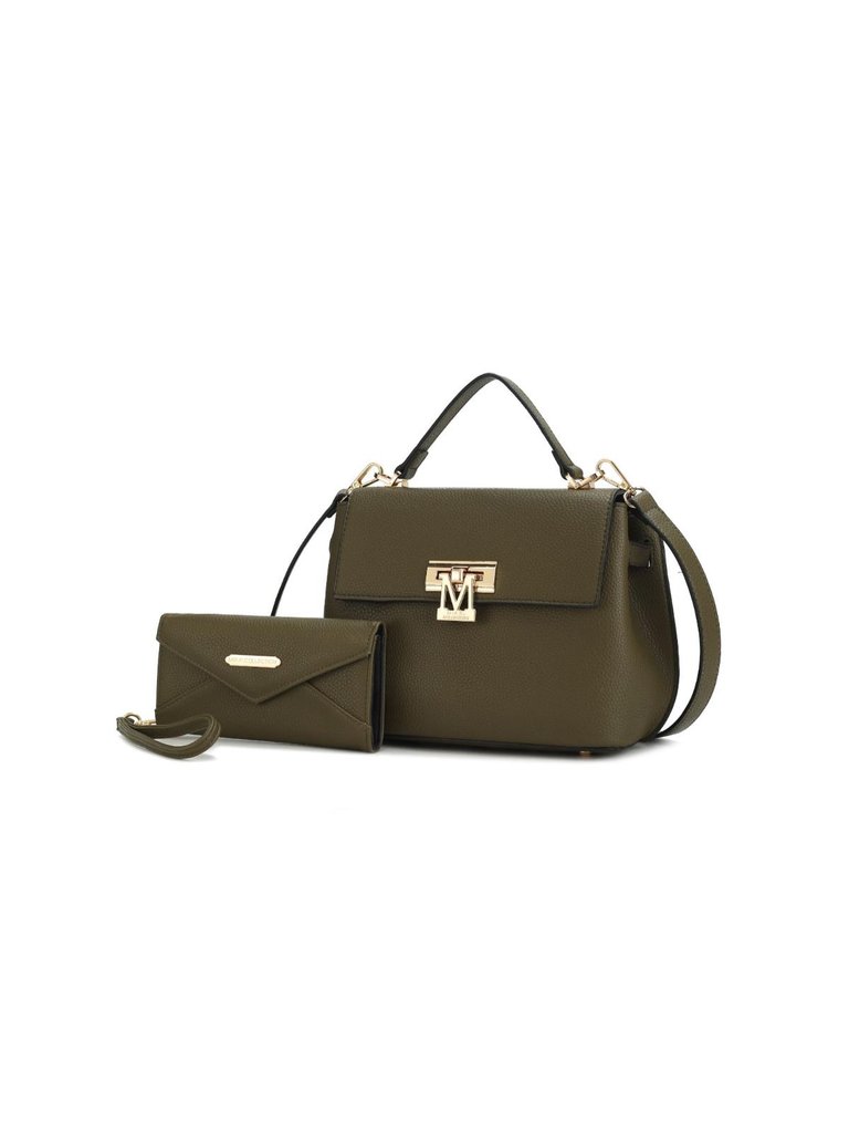 Hadley Vegan Leather Women’s Satchel Bag with Wristlet Wallet - Olive