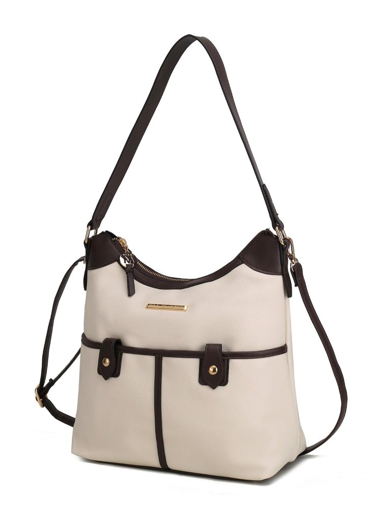 Harper Vegan Color Block Leather Women’s Shoulder Bag - Beige Chocolate