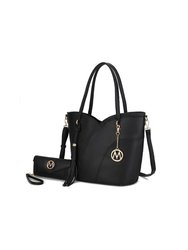 Imogene Two-Tone Whip Stitches Vegan Leather Women’s Shoulder Bag With Wallet- 2 Pieces - Black