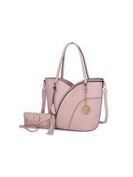 Imogene Two-Tone Whip Stitches Vegan Leather Women’s Shoulder Bag With Wallet- 2 Pieces - Blush