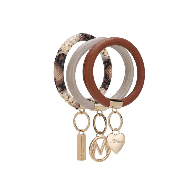 Jasmine Vegan Leather Women’s Wristlet Keychain Set - 3 Pieces - Cognac