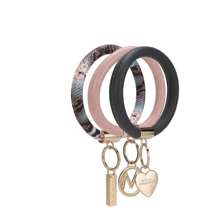 Jasmine Vegan Leather Women’s Wristlet Keychain Set - 3 Pieces - Charcoal Pink