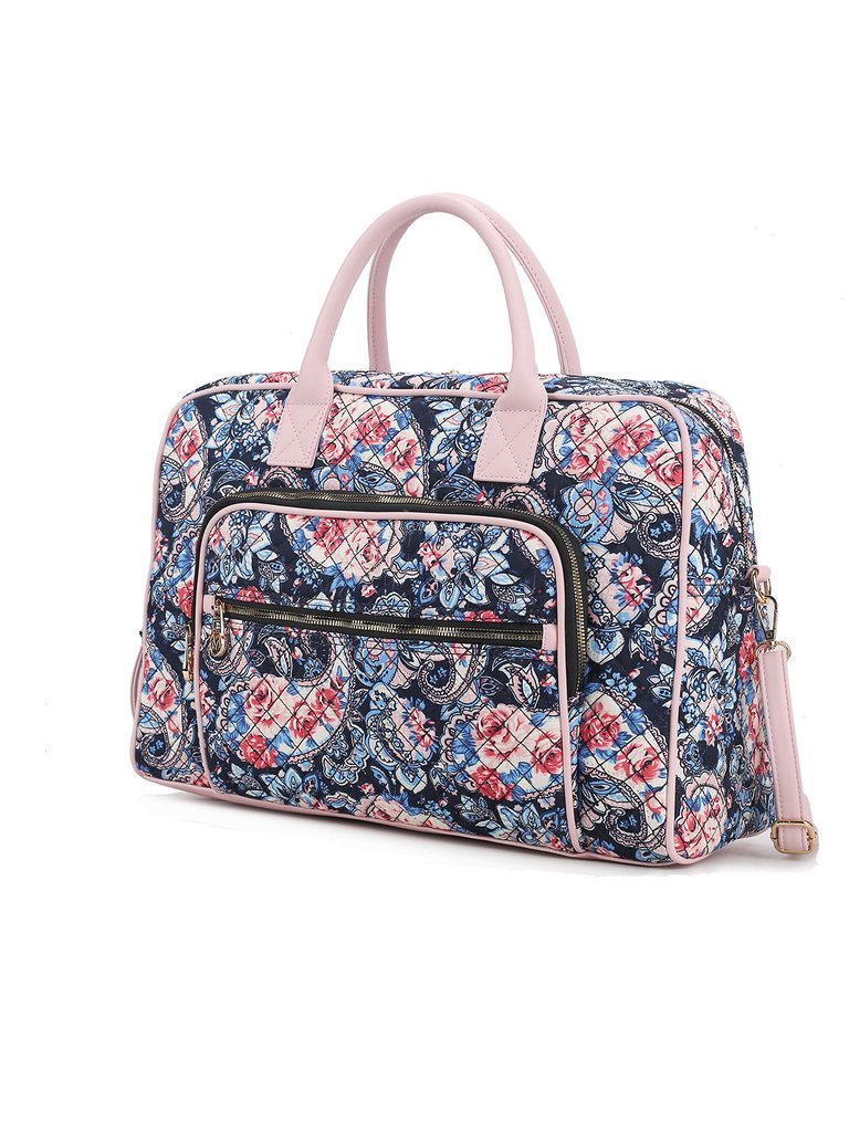 Jayla Quilted Cotton Botanical Pattern Women’s Duffle Bag - Blue