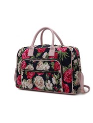 Jayla Quilted Cotton Botanical Pattern Women’s Duffle Bag - Navy Blue