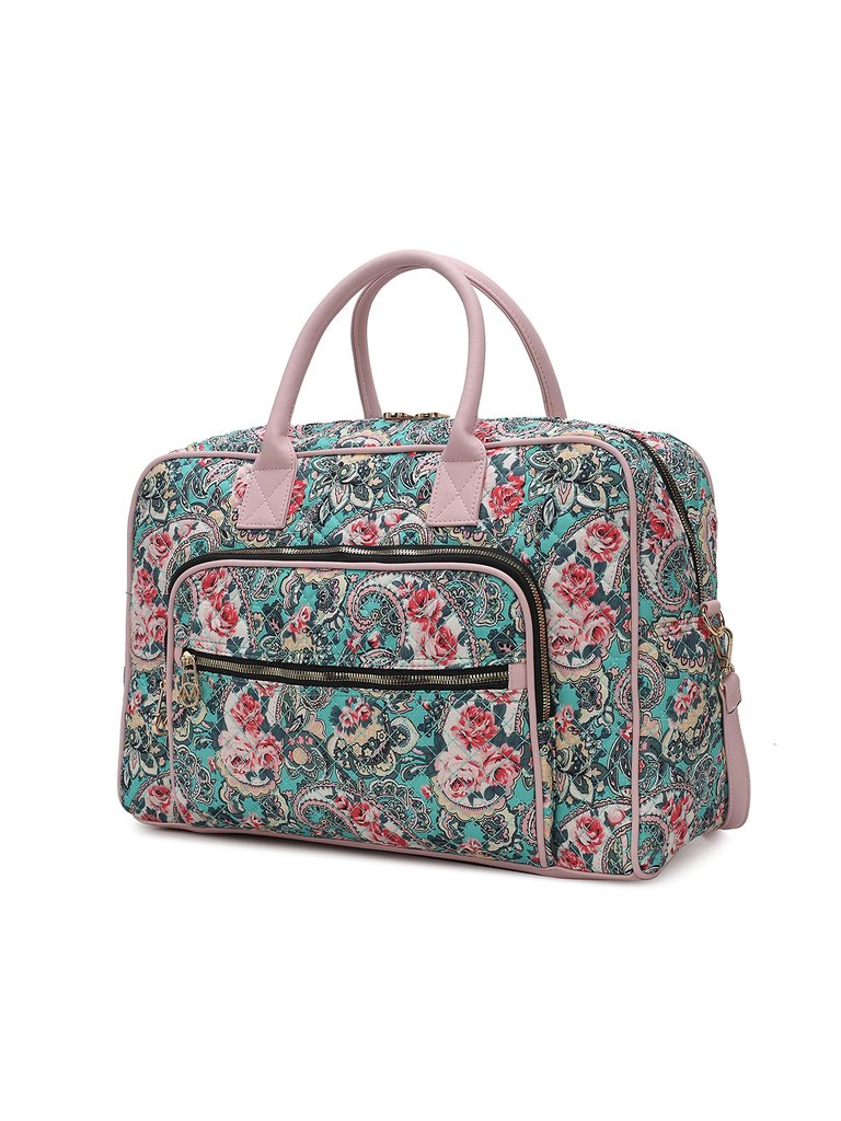Jayla Quilted Cotton Botanical Pattern Women’s Duffle Bag - Green