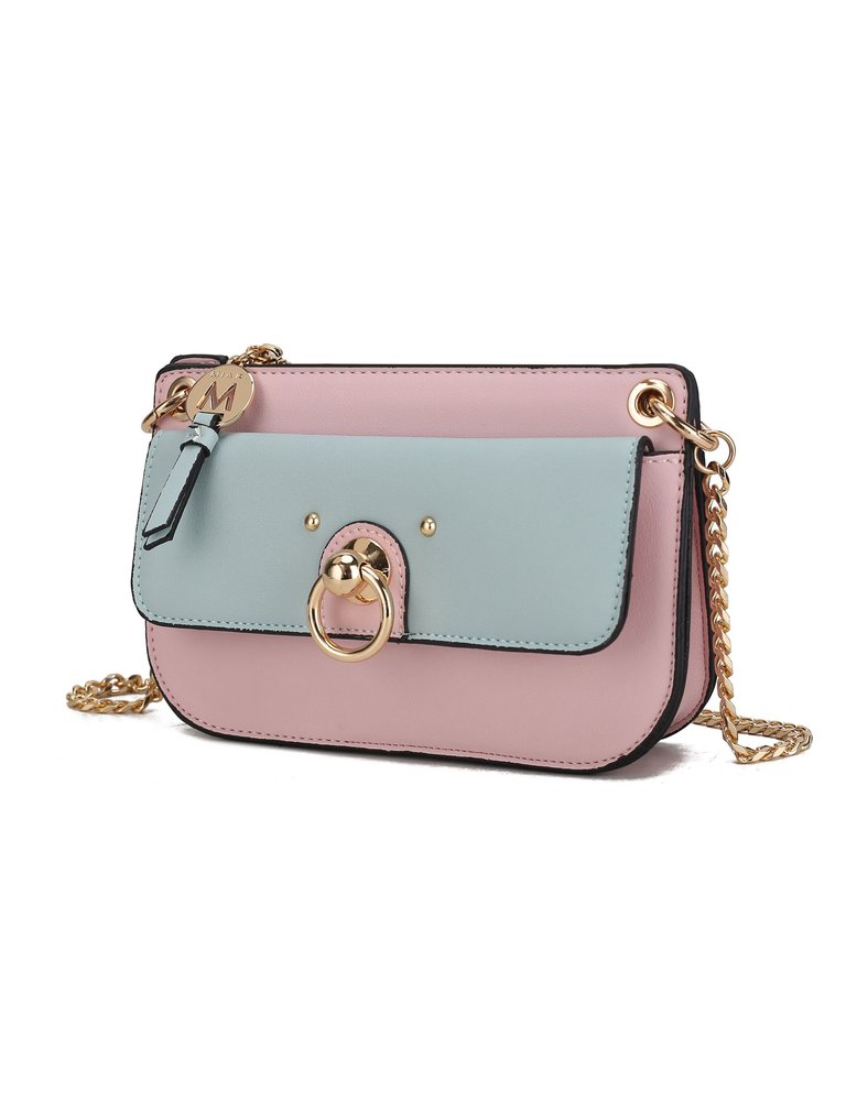 Jill Vegan Leather Women’s Color Block Crossbody Bag - Pink-Seafoam