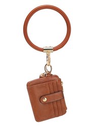 Jordyn Vegan Leather Bracelet Keychain With A Credit Card Holder - Cognac