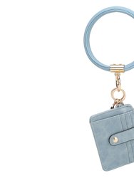 Jordyn Vegan Leather Bracelet Keychain With A Credit Card Holder - Denim