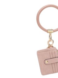 Jordyn Vegan Leather Bracelet Keychain With A Credit Card Holder - Pink