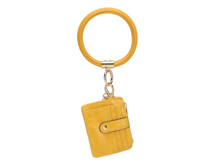 Jordyn Vegan Leather Bracelet Keychain With A Credit Card Holder - Yellow