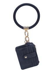 Jordyn Vegan Leather Bracelet Keychain With A Credit Card Holder - Navy