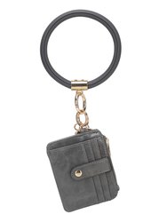 Jordyn Vegan Leather Bracelet Keychain With A Credit Card Holder - Charcoal
