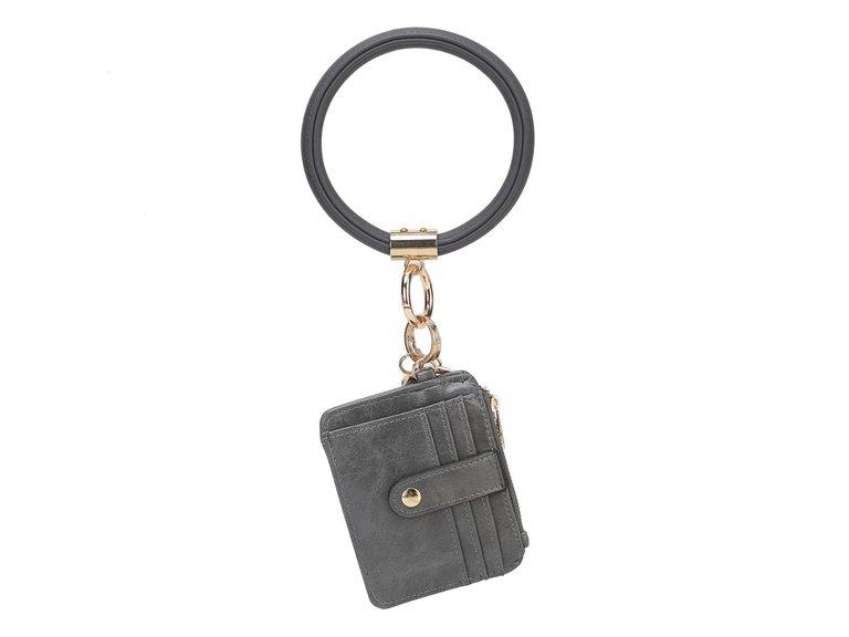 Jordyn Vegan Leather Bracelet Keychain With A Credit Card Holder - Charcoal