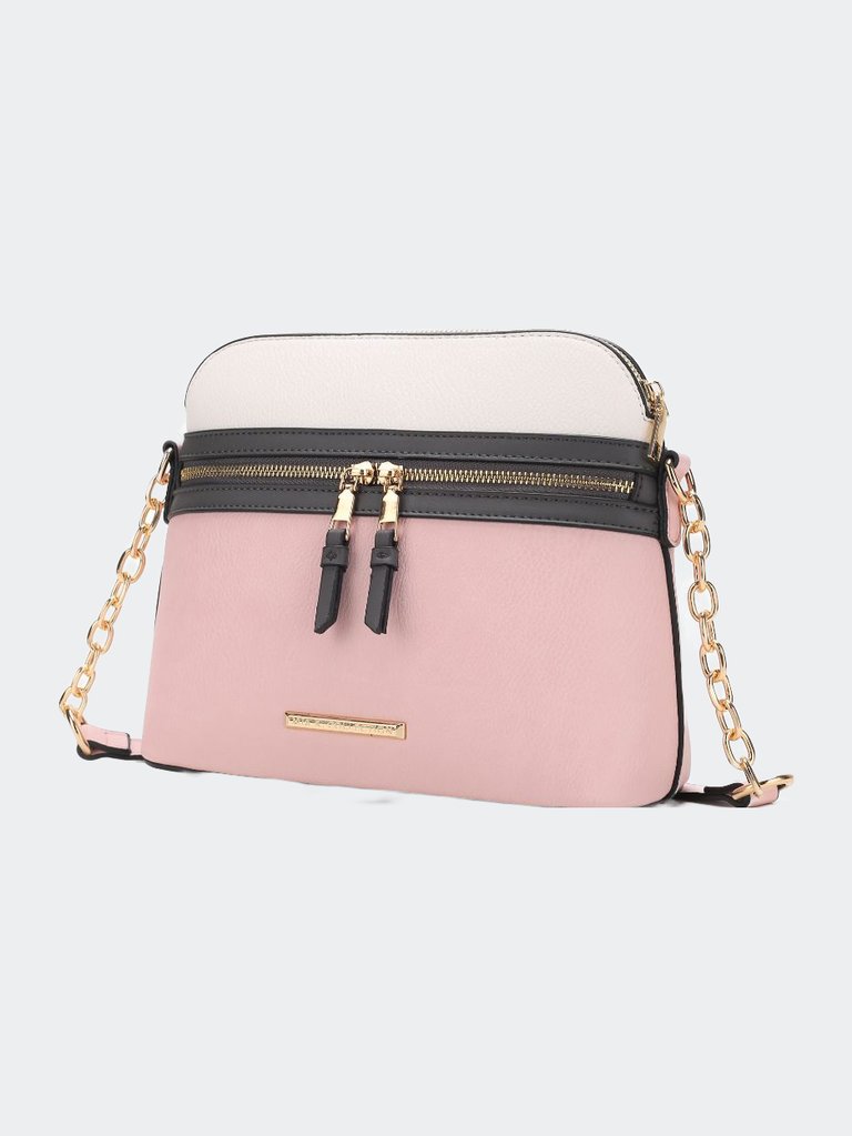 Karelyn Vegan Leather Crossbody Handbag - Pink-Charcoal