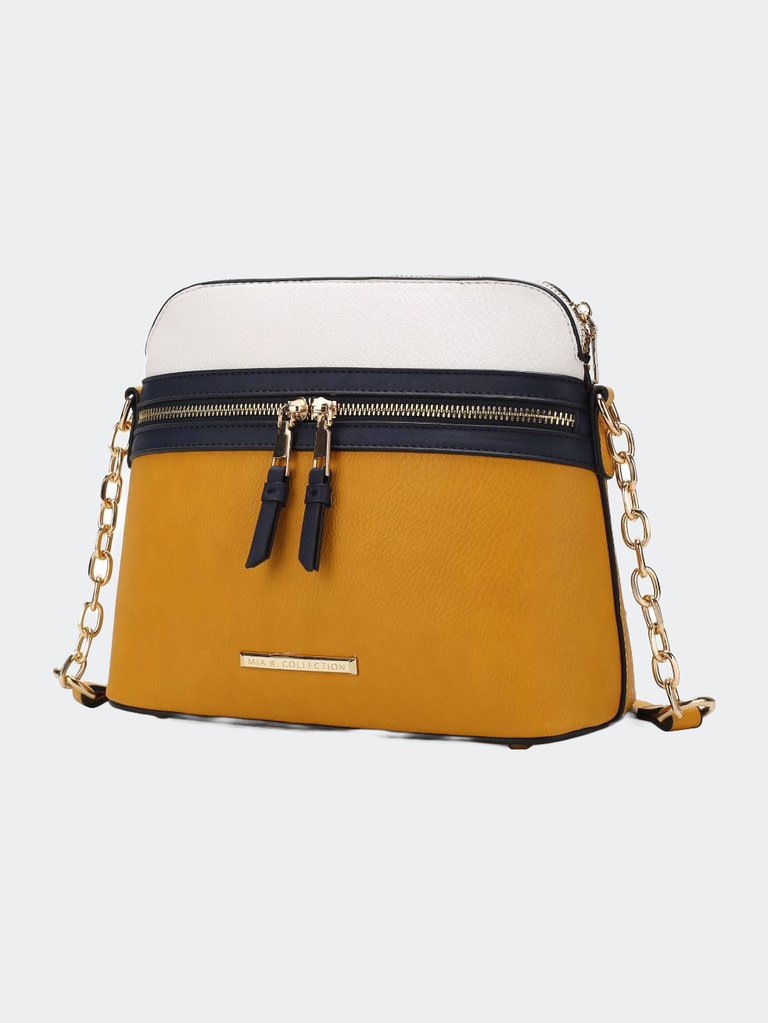 Karelyn Vegan Leather Crossbody Handbag - Mustard-Navy