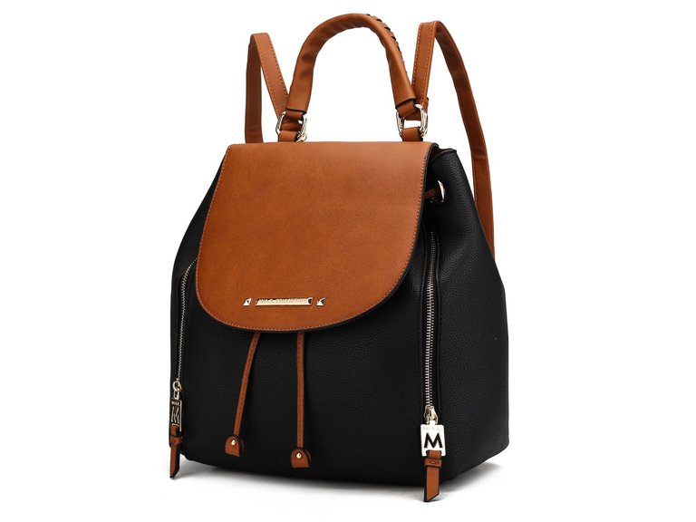 Kimberly Vegan Leather Backpack For Women's - Black Cognac