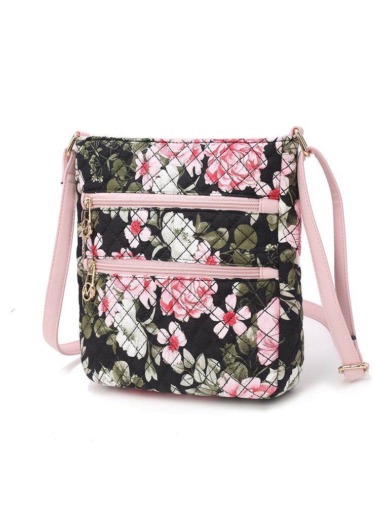 Lainey Quilted Cotton Botanical Pattern Women’s Crossbody - Black
