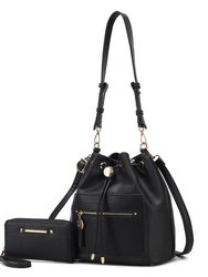 Larissa Vegan Leather Women’s Bucket Bag With Wallet - Black